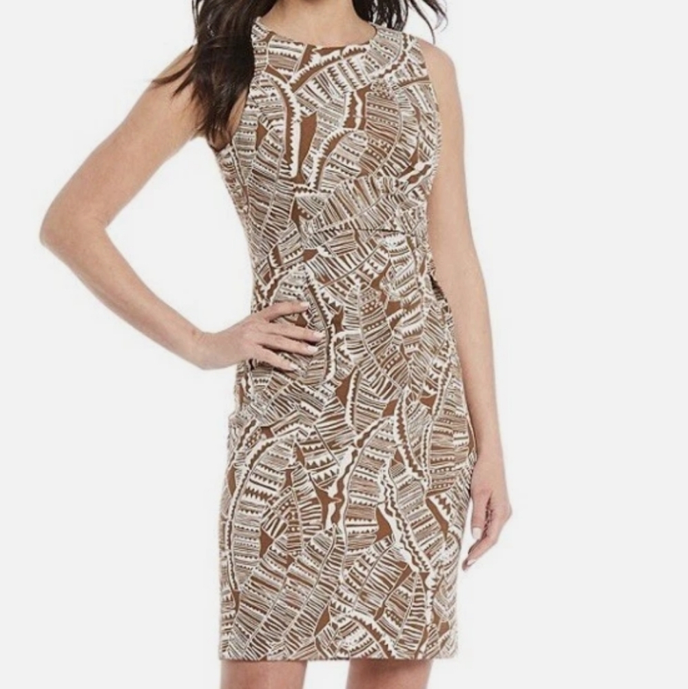 J.McLaughlin Anne Stretch Pleated Side Dress in Geo Palm